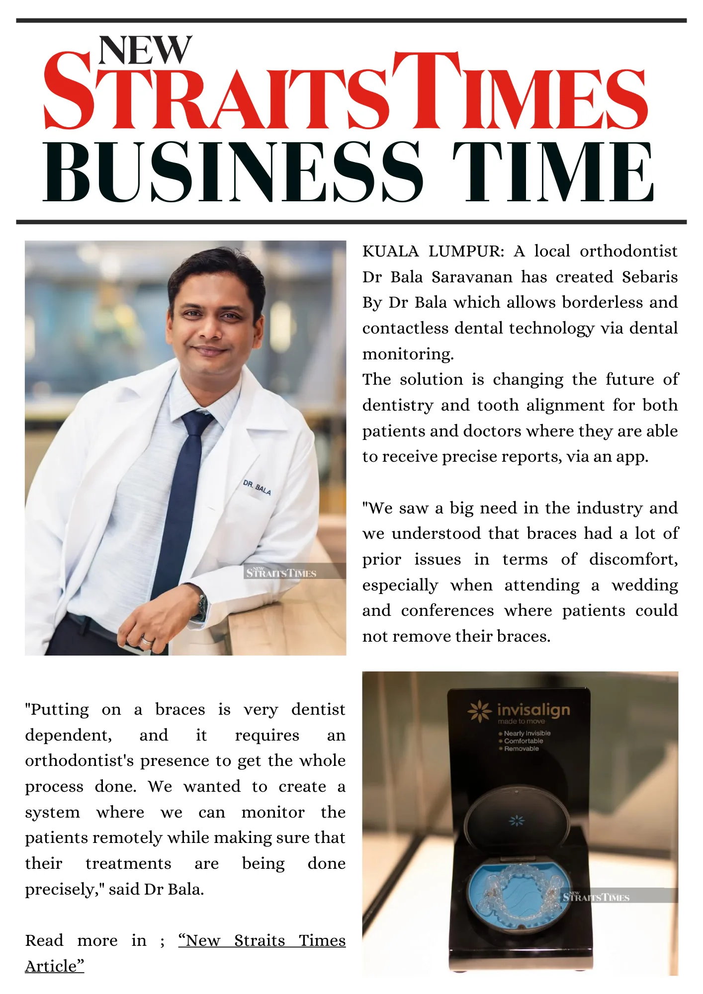 New Straits Times feature article about SEBARIS