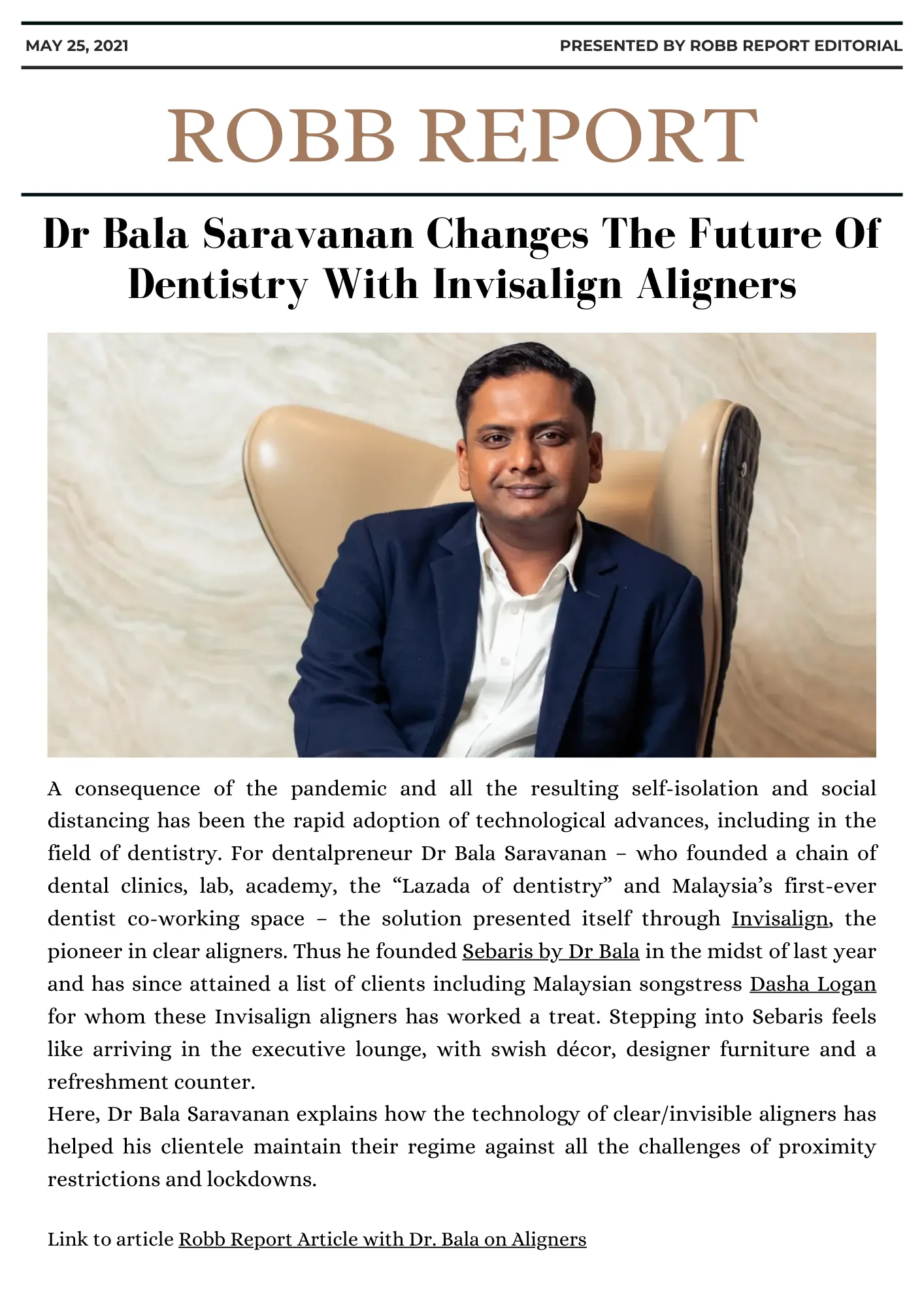 Robb Report feature article about SEBARIS