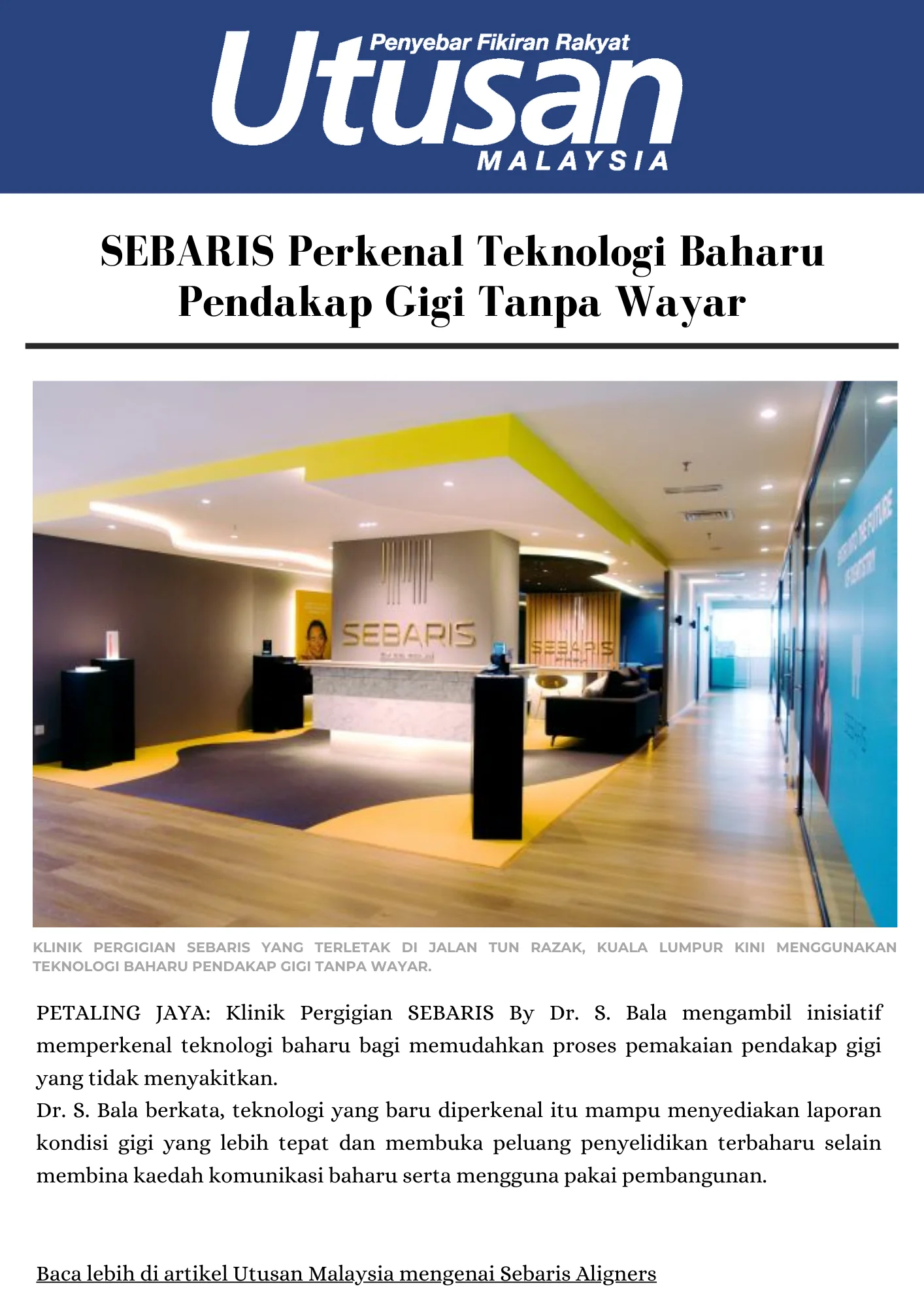 Utusan Malaysia feature article about SEBARIS